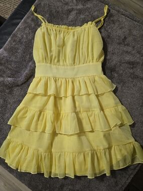 SHEIN Yellow Tiered Ruffle Spaghetti Strap Dress